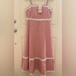 Fashion Midi Dress Medium Pink White Wavy Trim NWT